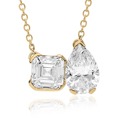 14K Yellow Gold Toi et Moi Lab Grown Asscher & Pear Diamond Pendant Necklace