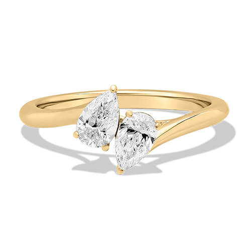 14K Yellow Gold Toi et Moi Lab Grown Diamond Kissing Pear Ring