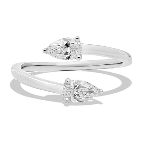 14K White Gold Toi et Moi Lab Grown Pear Diamond Bypass Ring