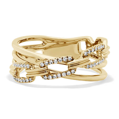 14K Yellow Gold Multi-Row Crossover Diamond Chain Ring