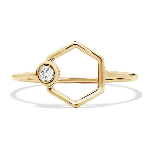 14K Yellow Gold Dainty Diamonds Geometric Hexagon Ring