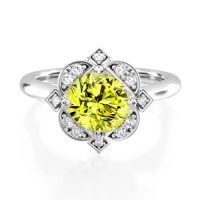 Platinum Art Deco Inspired Floral Halo Engagement Ring